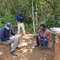 Labor inspectors wearing face masks due to the coronavirus pandemic talk to workers rescued from slavery-like conditions in Minas Gerais, Brazil. Picture taken May 19, 2020. | Handout photo by Humbero Camasmie/Labor Inspector's Office.