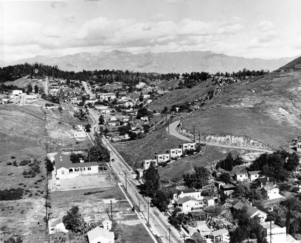 1951 view of the community of Chavez Ravine. Courtesy of the Photo Collection, Los Angeles Public Library.