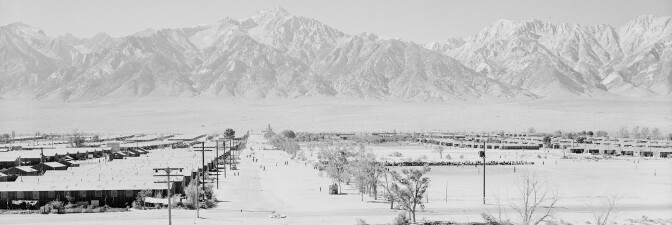 Manzanar viewed from the guard tower | Ansel Adams, War Relocation Authority Photographs of Japanese-American Evacuation and Resettlement via Densho.org ABs10 MMD