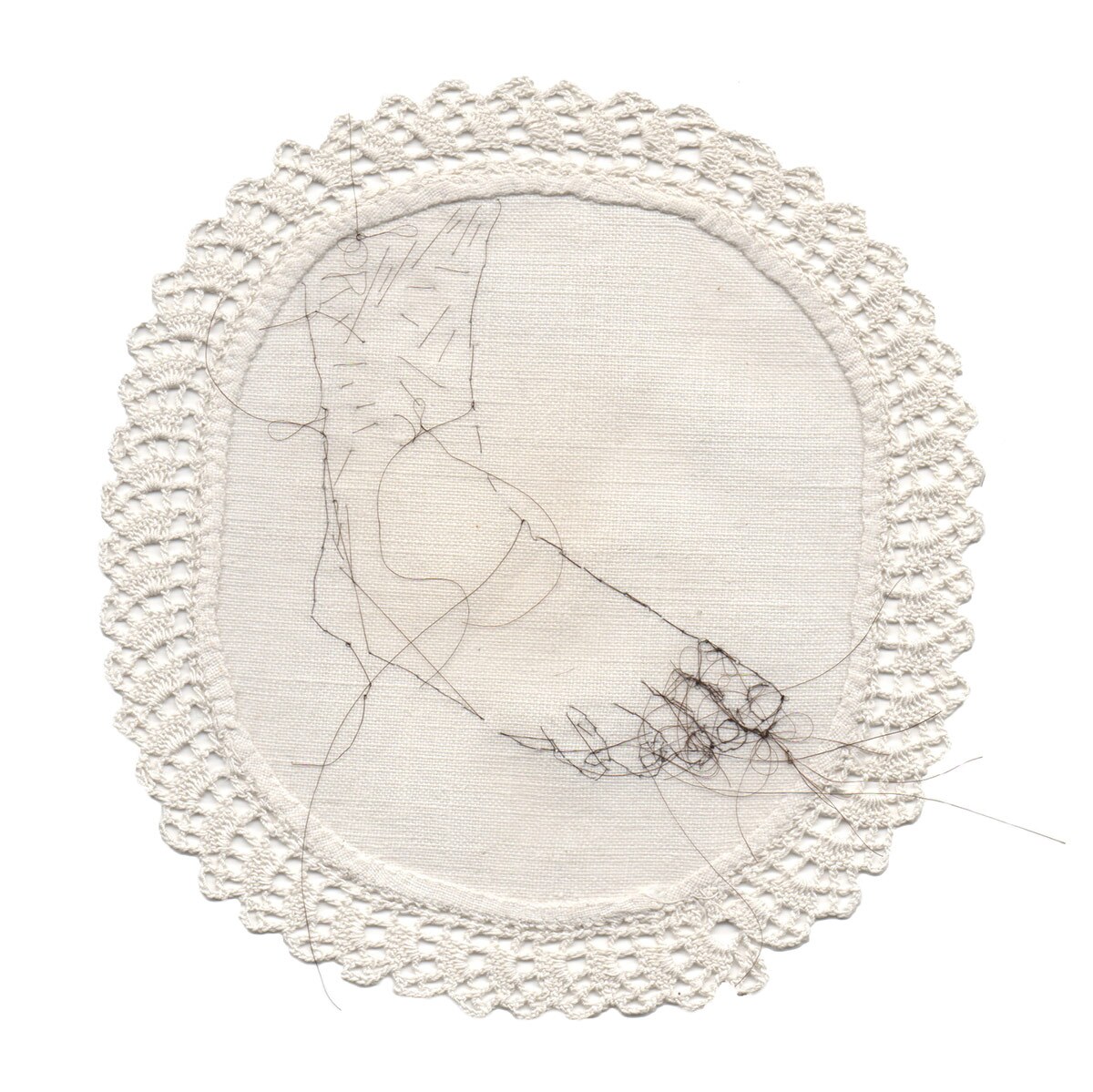 "Untitled," 2014 Hair embroidery on fabric 8 x 8 in. Part of "Sula Bermúdez-Silverman: Neither Fish, Flesh, nor Fowl" at CAAM. | Courtesy the artist