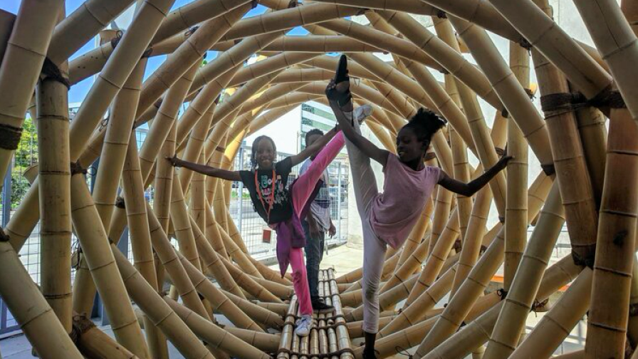 Children pose for a picture during a 2018 field trip to the Craft Contemporary, organized by Greetings From South-Central.