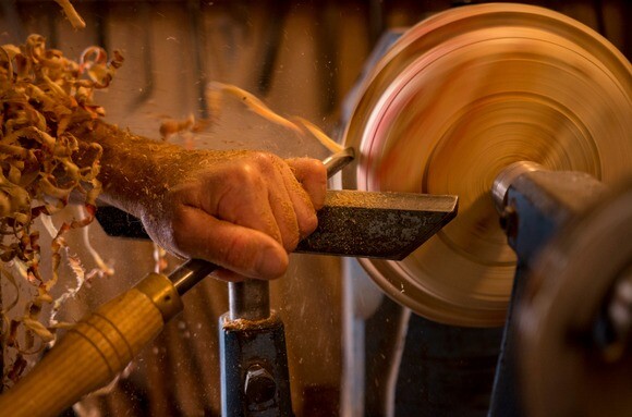 Atascadero woodworker Barry Lundgren turns a rough piece of boxelder maple. | Photo: Courtesy Barry Lundgren.