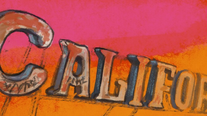 An illustration with the words that would spell out California.