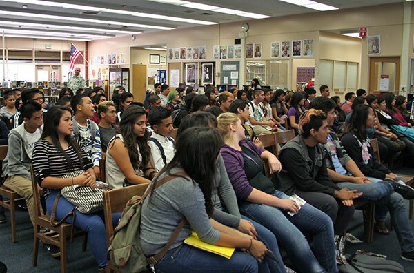 Students gathered to hear about Departures Youth Voices and Amigos de los Rios
