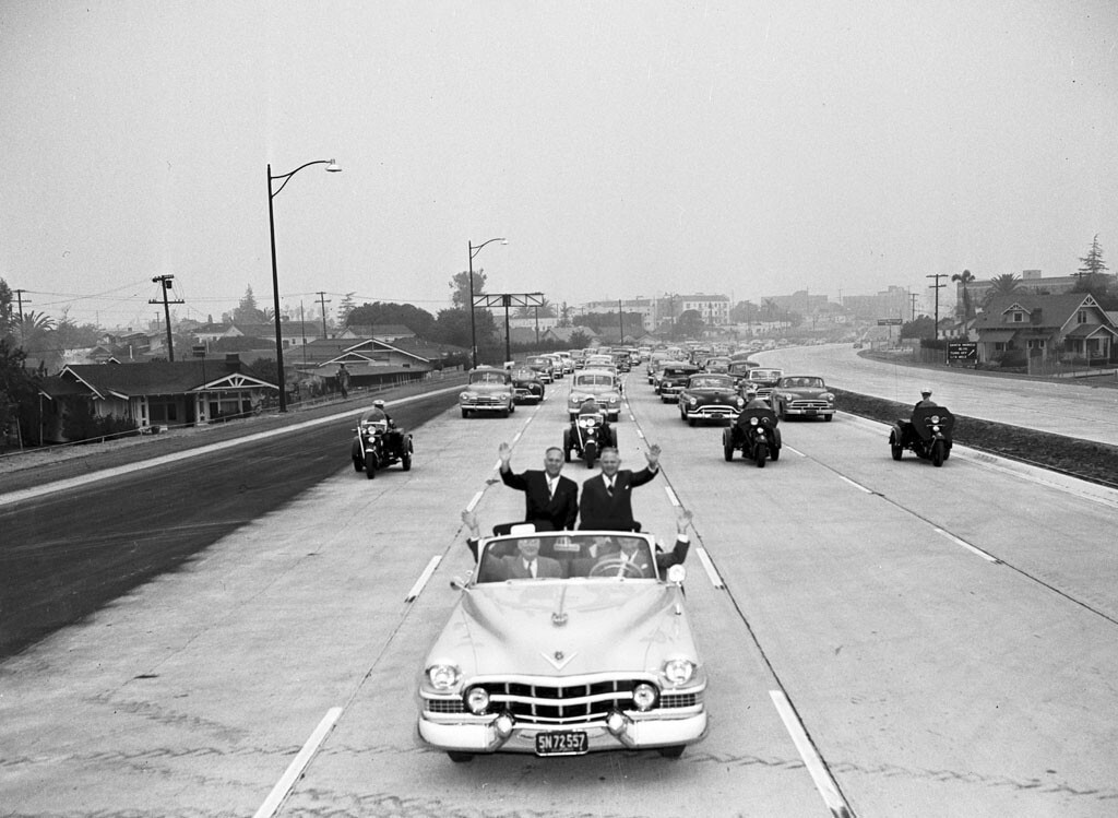 In 1951 dignitaries including California's lieutenant governor celebrated the opening of the Hollywood Freeway from Silver Lake to Western. Photo courtesy of the Los Angeles Examiner Collection, USC Libraries