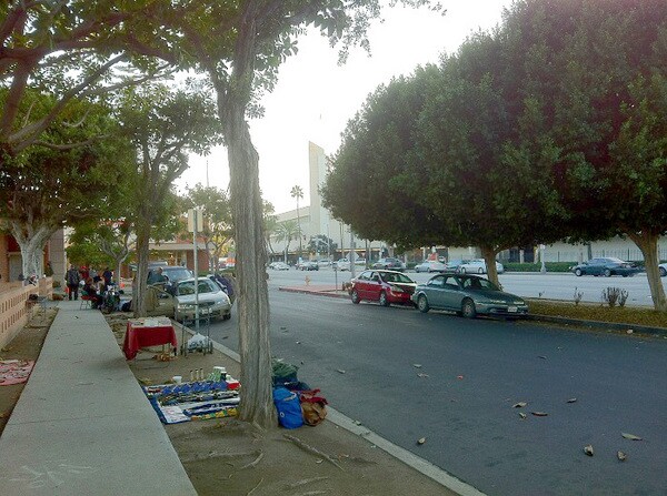 Sidewalk vending in the shadow of Baldwin Hills Crenshaw Plaza