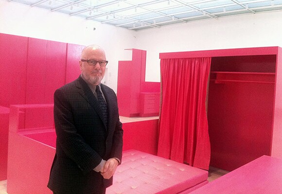 Stephen Prina with his installation, "As He Remembered It," at the Los Angeles County Museum of Art. Photo: Sharon Mizota.