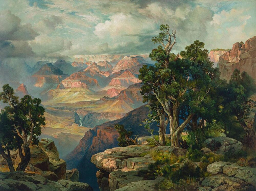 Thomas Moran's painting of the Grand Canyon, com missioned by the Santa Fe Railroad, now hangs in the Santa Fe Art Collection at the company's headquarters inChicago. Courtesy Atchison, Topeka and Santa Fe Railroad Company.