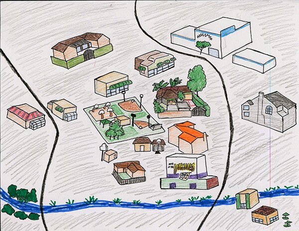 The first layer of Andres' neighborhood map.