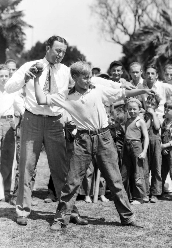 Boys learn to throw baseballs at South Park in 1931. Courtesy of the USC Libraries - Dick Whittington Photography Collection.
