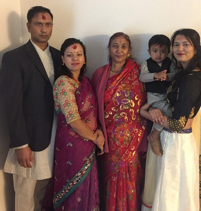 Parmila Kafley with her sister-in-law, mother, brother and nephew during the Dashain festival. | Courtesy of Parmila Kafley