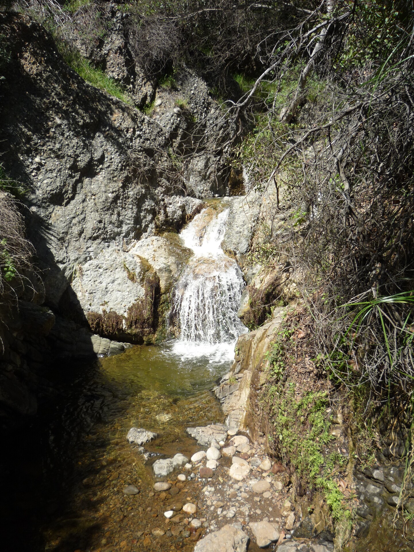 A waterfall located 1.3 miles into the Temescal Canyon Trail in Temescal Gateway Park.