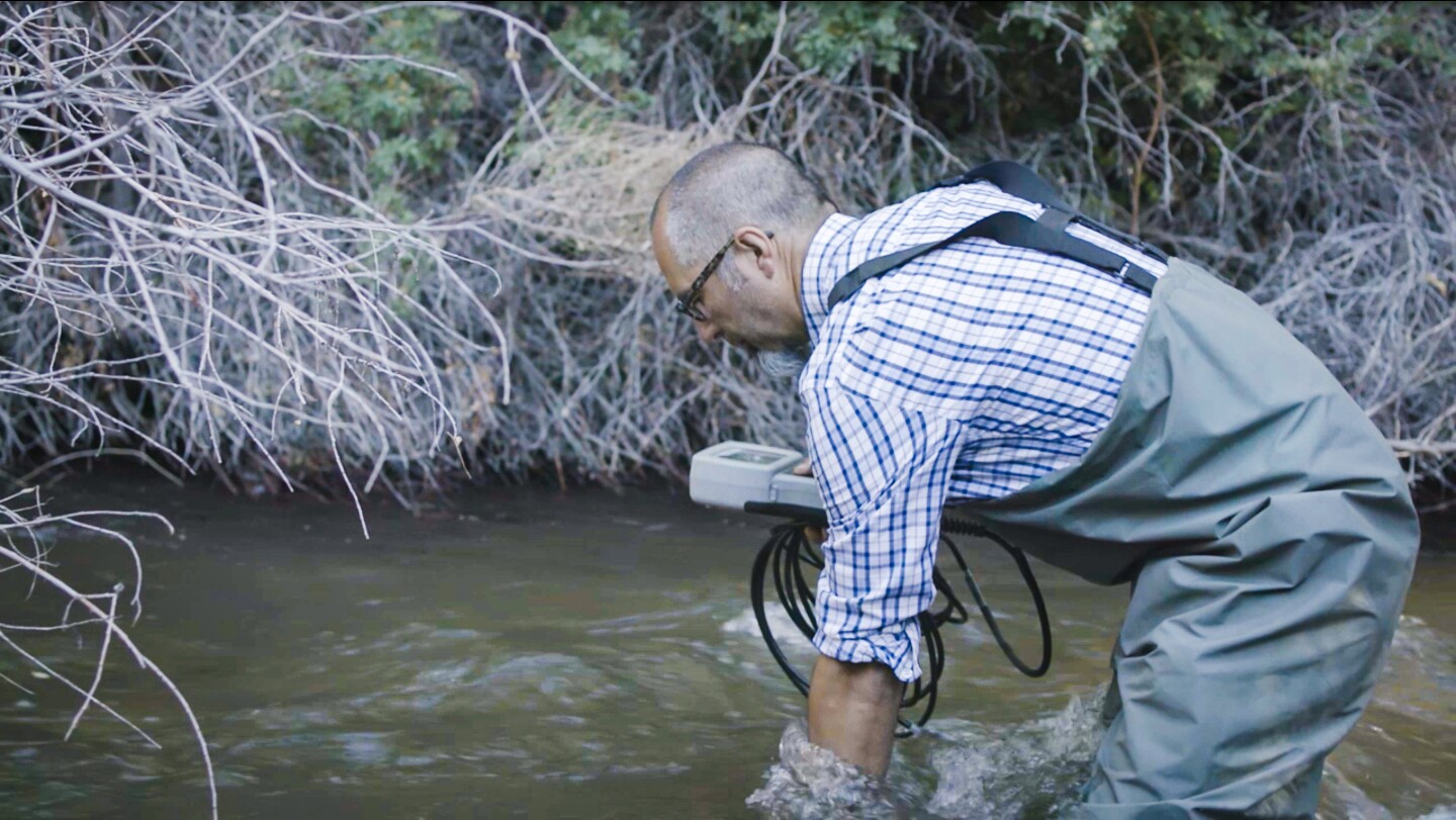 “Managing Groundwater with the Paiute” Alan Bacock, Big Pine Paiute Tribe of the Owens Valley's Water Program Coordinator, testing water levels.