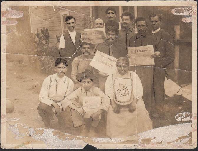. Members of the Partido Liberal Mexicano and supporters of Regeneración in Edendale, Los Angeles, 1914. Courtesy of La Casa de El Hijo del Ahuizote, Photographic Collection. Regeneracion