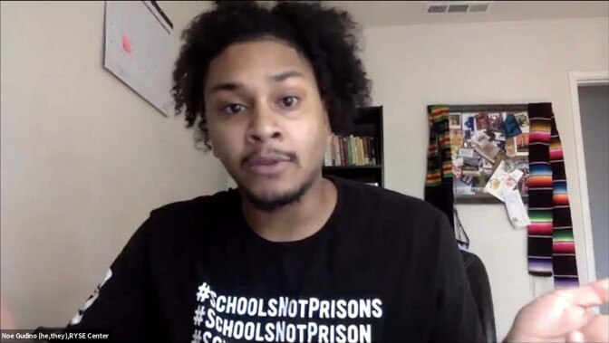 Noe Gudino, Voter Engagement Coordinator at RYSE Center, speaks on a Zoom press conference from his home in Richmond, CA. | Courtesy of Power California