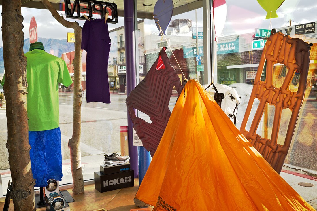Window Display of Ultralight Adventure Gear – Sage to Summit Store - Downtown Bishop, CA - 2016 | Osceola Refetoff