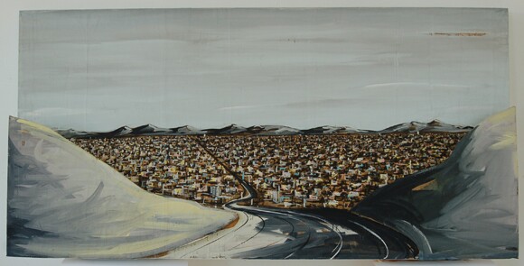 Karla Klarin, Valley View, 1984 / â— Acrylic paint on 3-D construction, 30 in. x 60 in. | Courtesy of CSUN.
