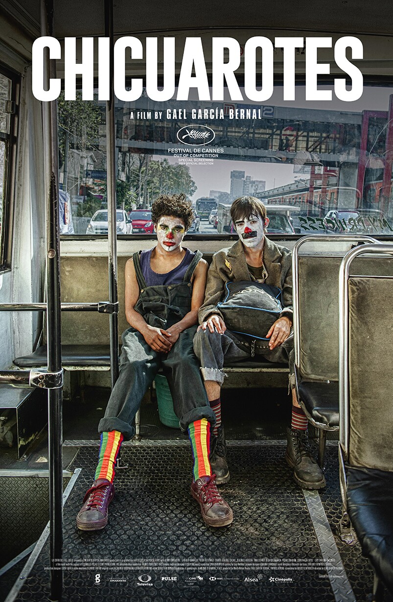 "Chicuarotes" is the second film directed by Gael Garcia Bernal and the opening film of the festival. The poster shows two young mean with clown faces sitting at the back of a bus. | Courtesy of Hola Mexico
