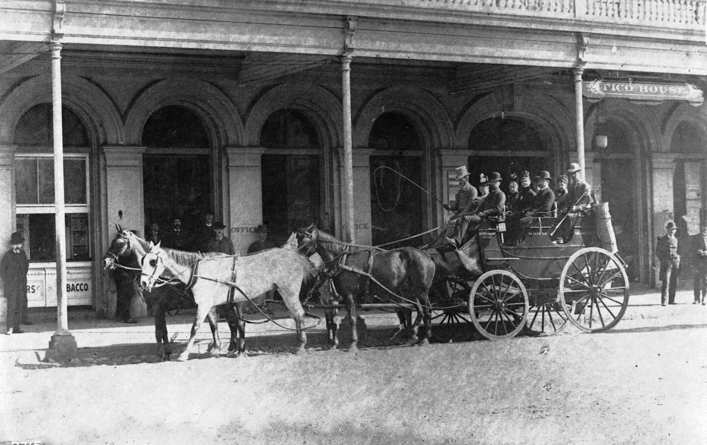Stagecoach at Pico House, Los Angeles, ca.1884