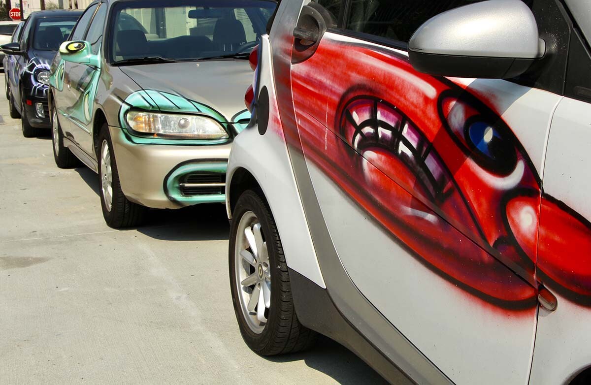 Cars participating at Kenny Scharf's "Karbombz!" car parade September 26, 2020 | Jordan Riefe
