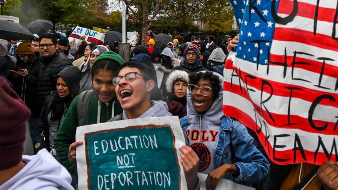 Demonstrators gather in front of the United States Supreme Court, where the Court is hearing arguments on Deferred Action for Childhood Arrivals - DACA. | Jahi Chikwendiu/The Washington Post via Getty Images