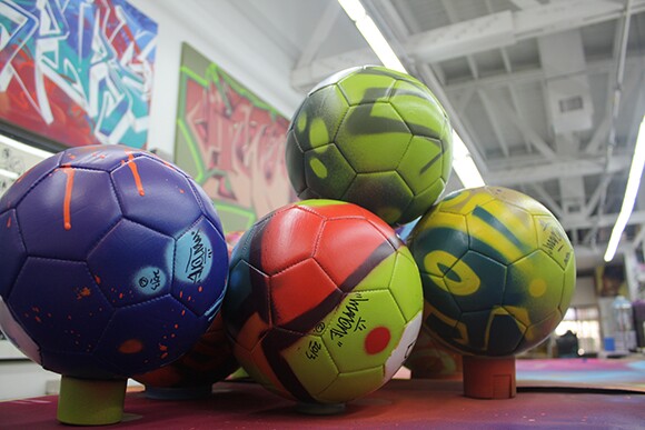 Soccer balls tagged up by Man One