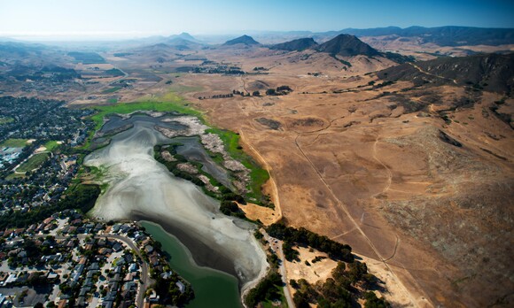 This aerial photograph reveals the effects of the drought on the Laguna Lake area of San Luis Obispo, Calif. | Brittany App