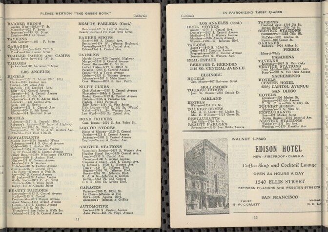 Los Angeles listings in the 1949 edition of 'The Green Book'