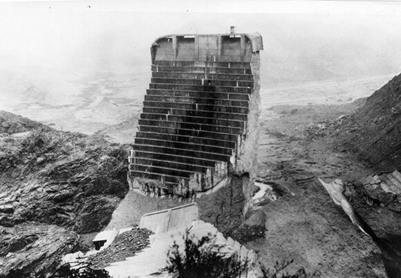 The remains of St. Francis Dam. | Courtesy of the Los Angeles Public Library photo collection.