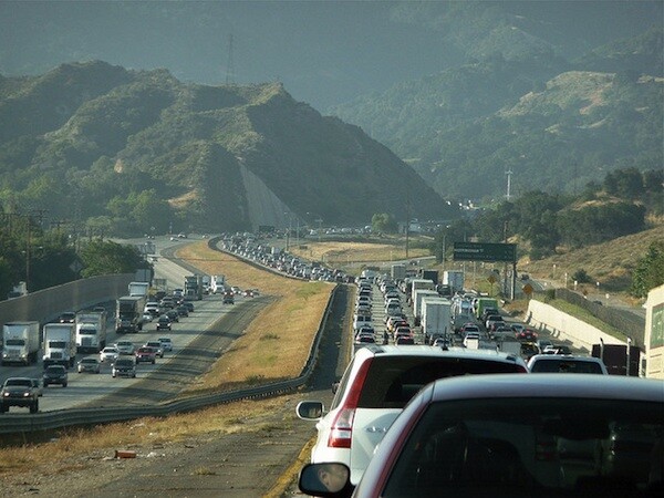 Traffic, just north of Los Angeles, in the Newhall Pass