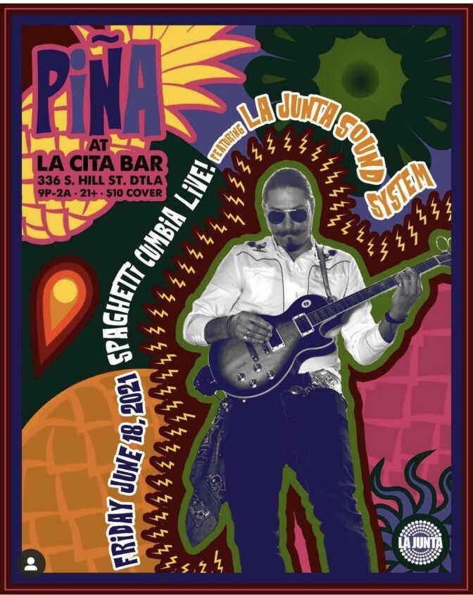 A psychedelic Pina Flyer for Spaghetti Cumbia at La Cita Bar.