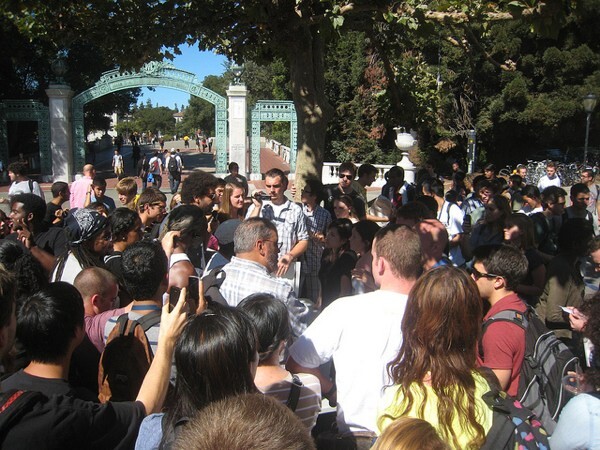 Media and crowds at the diversity bake sale at UC Berkeley