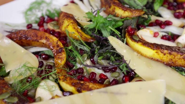 Seasonal Salad with Warm Pumpkin Wedges | Kitchen Recipe