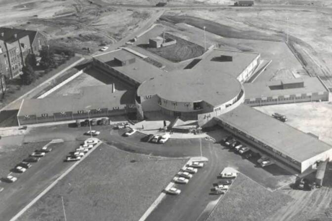 An aerial photograph of St. Jude Children’s Research Hospital, Memphis, TN c. 1962