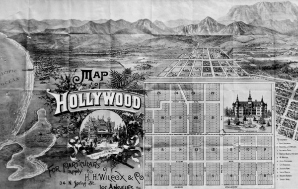 The intersection of Hollywood and Vine appears on this 1887 map as Prospect and Weyse, circled in pencil. Courtesy of the Photo Collection - Los Angeles Public Library.