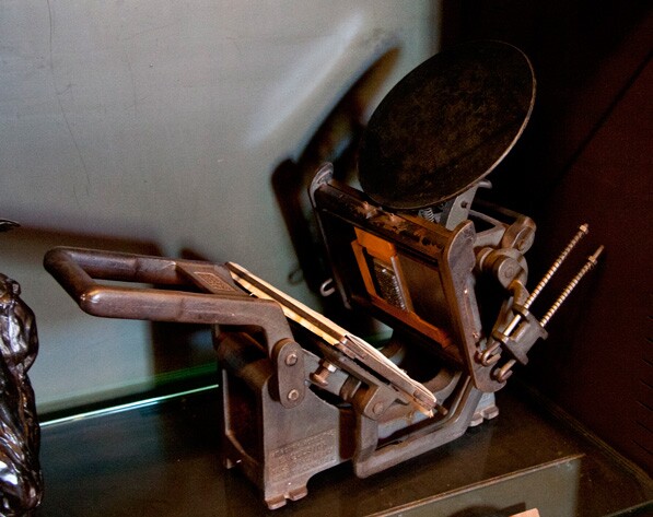 Miniature book press from the Clark Library's Wallace Nethery Papers Collection. Photo by Jennifer Bastian, courtesy of the William Andrews Clark Memorial Library, UCLA.