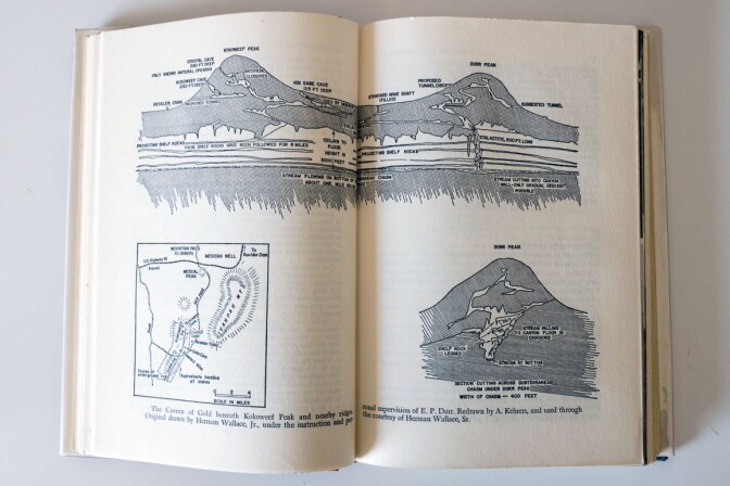 Renderings of "The Cavern of Gold" appearing in William R. Halliday's 1959 "Adventure is Underground" that were drawn from original maps supervised by E.P. Dorr. | Photo: Kim Stringfellow..