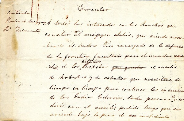 Circular from CSLA-22, Documents from the History of Nineteenth-Century Los Angeles, Leavey Center for the Study of Los Angeles. Courtesy of the Department of Archives and Special Collections, William H. Hannon Library, Loyola Marymount University.