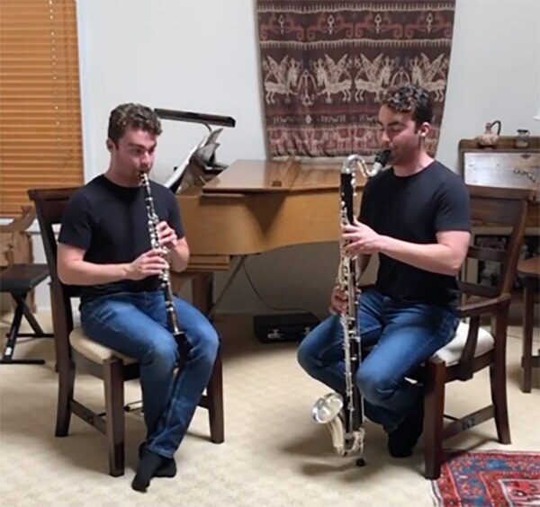Max Opferkuch utilizes video editing technology to perform Bach’s “Invention No. 8 in F major.” | Courtesy of “The Red Gate Will Open Again" and the USC Thornton School of Music