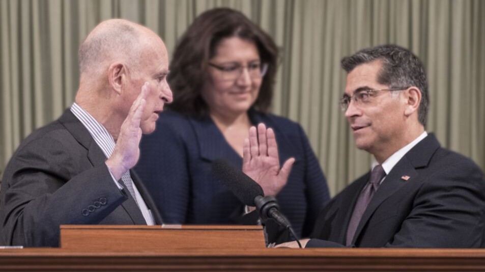 Gov. Jerry Brown swears in California Attorney General Xavier Becerra | photo via Office of the Governor