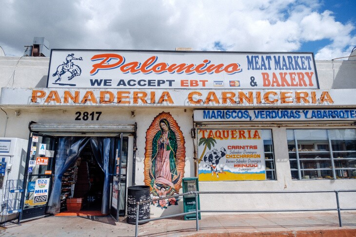 Palomina Meat Market in Boyle Heights, like many corner stores across Los Angeles, remains stocked with all the essentials during the coronavirus pandemic. | Chava Sanchez/LAist