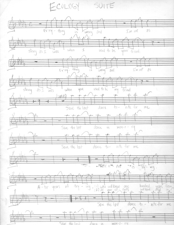 Music sheet for "Ecology Suite" by Steven J. Salazar.