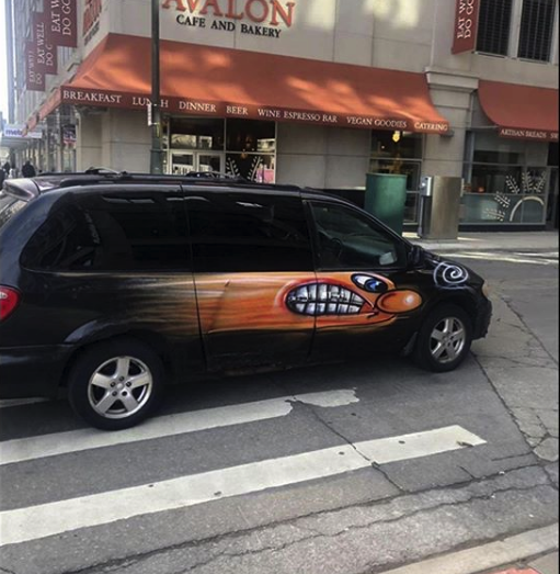 A black van bombed by Kenny Scharf for his "Karbombz!" project | Courtesy of the artist