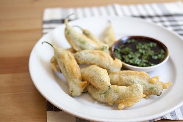 Beer-Battered Shishito Peppers with Sake-Soy Dipping Sauce