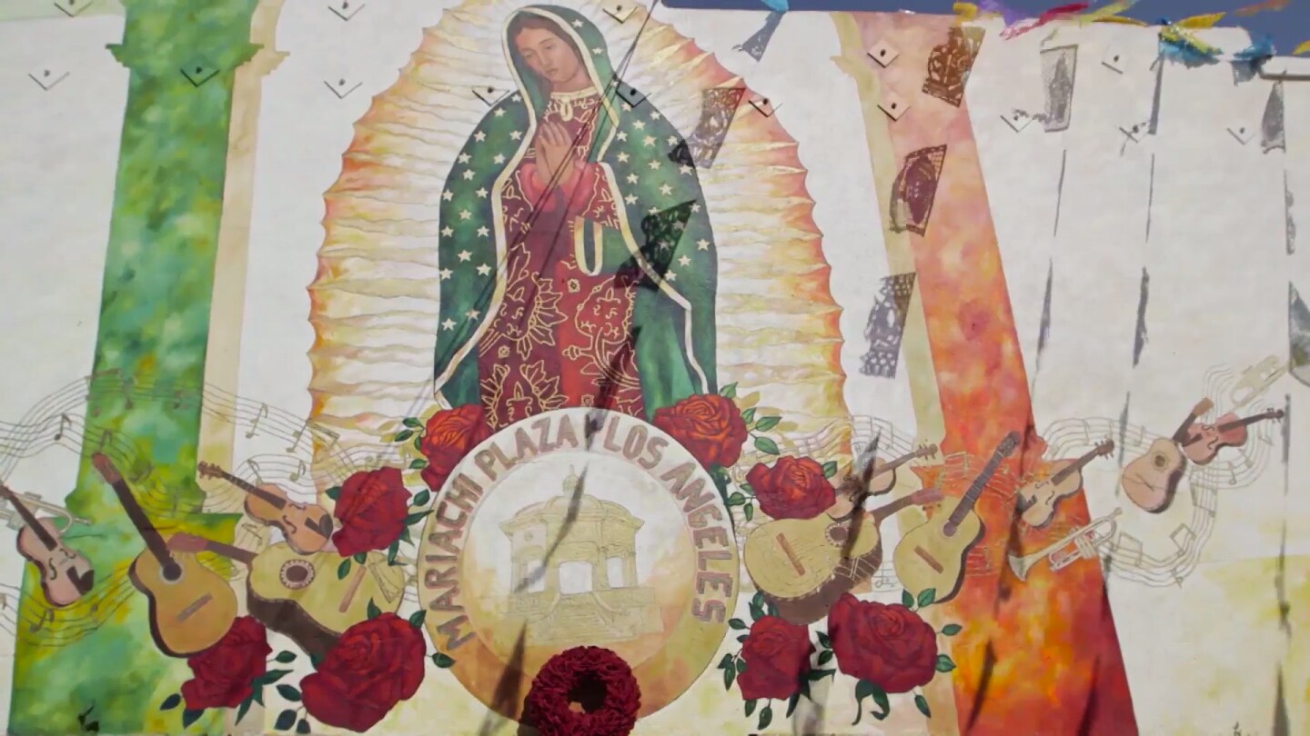 Virgen of Guadalupe mural near Boyle Heights' Mariachi Plaza