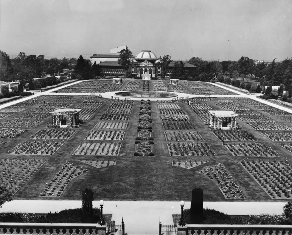 View of entire Rose Garden at Exposition Park