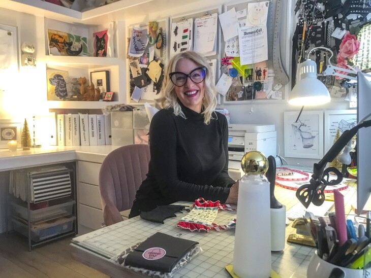 Heathyr Lawrence at home in Mantrap's studio. | Giuliana Mayo/LAist