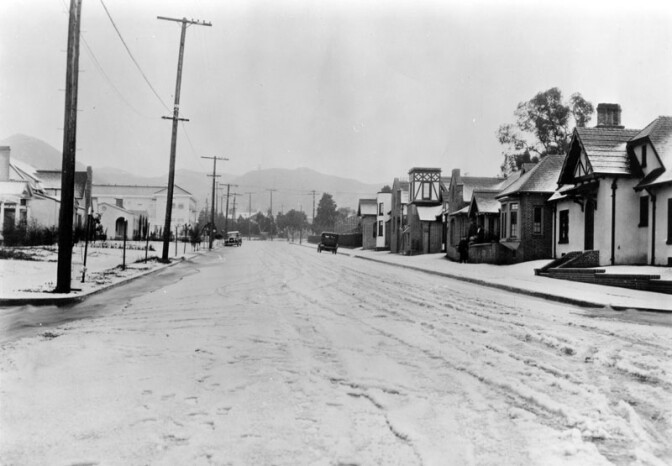 Snow on La Brea Blvd. in Hollywood in 1921