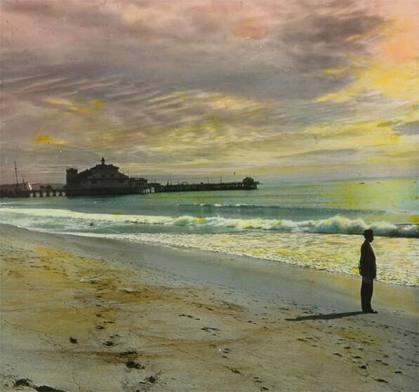 Lantern slide of Venice Beach at Sunset, early- to mid-1900s. LS.13682 (Braun Research Library Collection, Autry National Center)