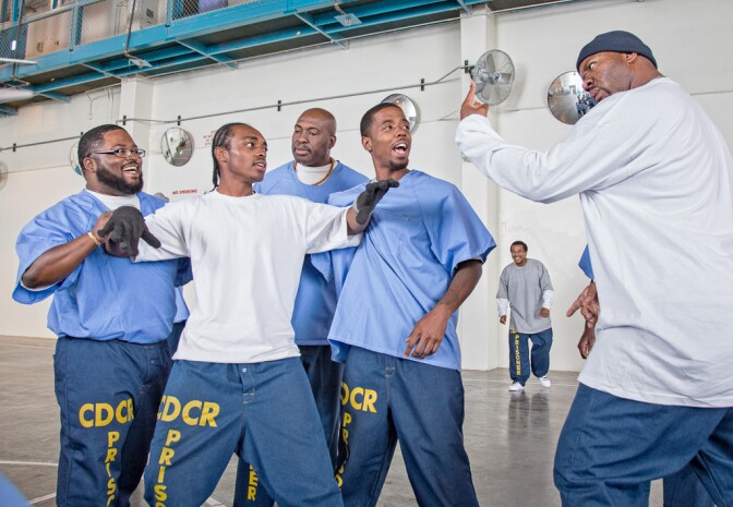 Prison inmates appear in the play "Redemption in Our State of Blues" at California Rehabilitation Facility, Los Angeles County in Lancaster as part of a Strindberg Laboratory theater workshop.